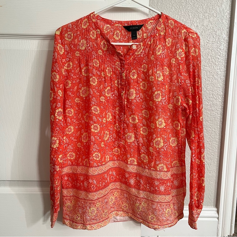 J.Crew Cotton Voile Popover Floral Block Print Boho Peasant style H7765